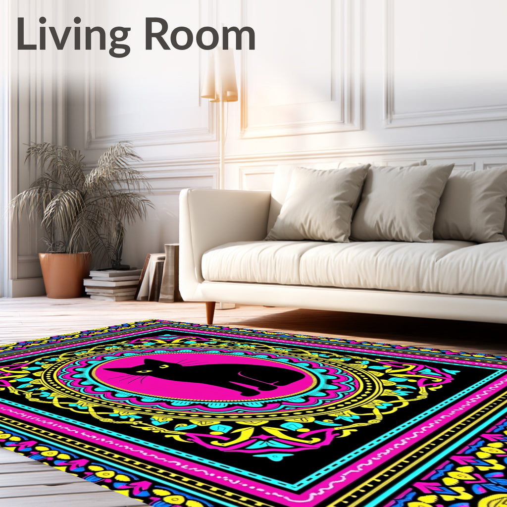 Vibrant Black Cat Medallion Rug