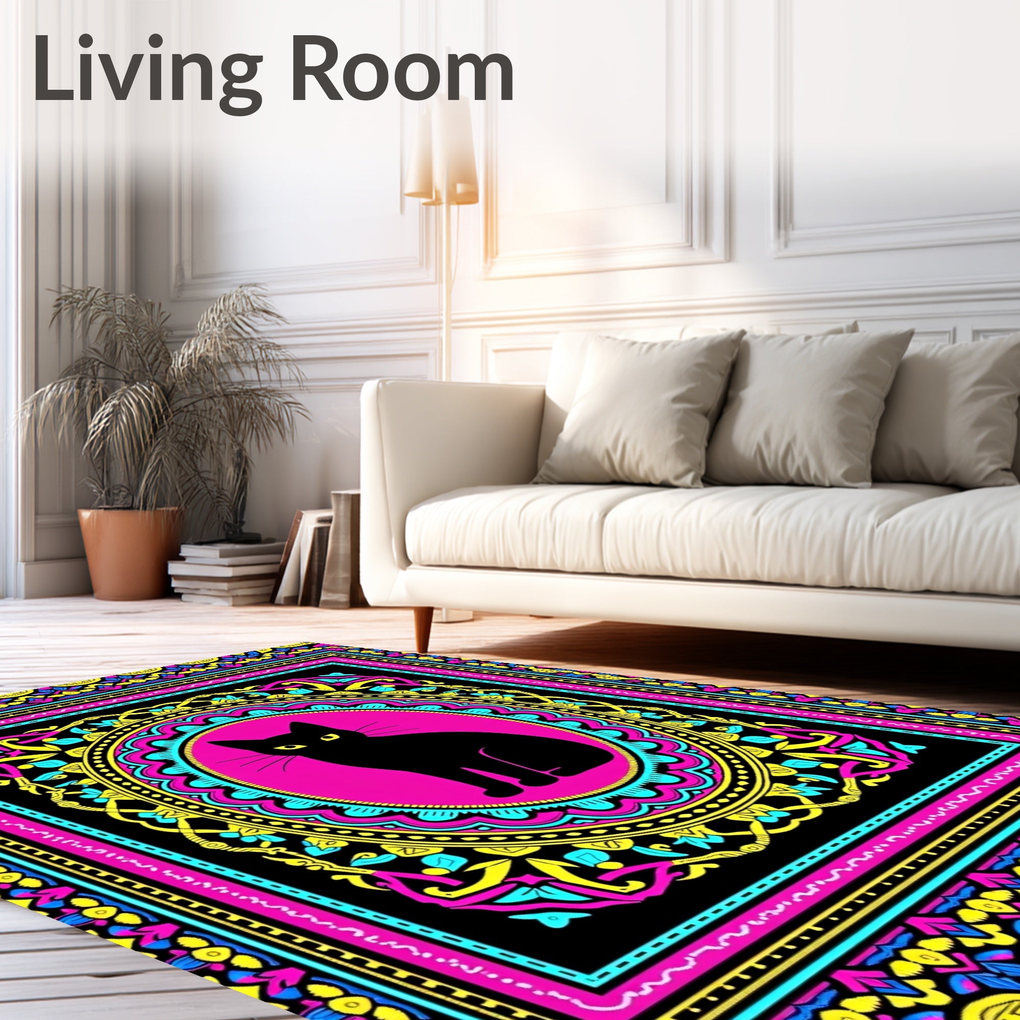 Vibrant Black Cat Medallion Rug