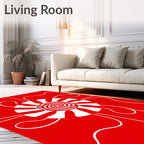 Bold Red Sun Swirl Petal Graphic Rug