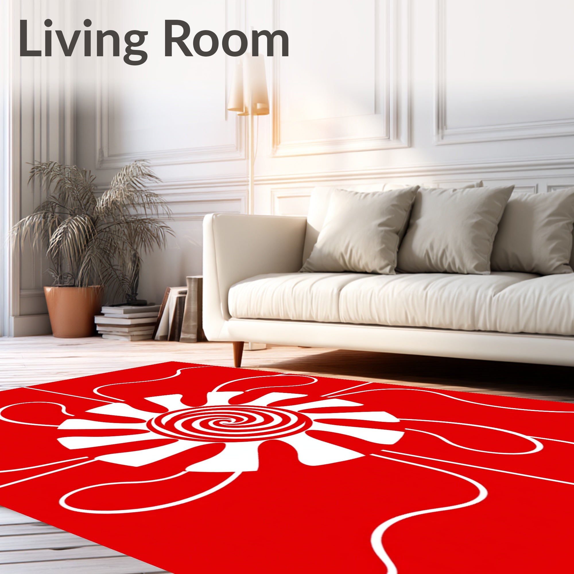 Bold Red Sun Swirl Petal Graphic Rug
