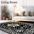Black Golden Sunburst Floral Border Rug