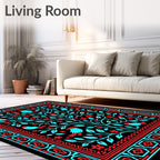 Bold Cyan Birds Red Flowers Tree Rug
