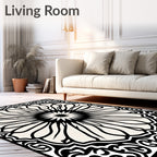 Monochromatic Black Geometric Floral Bloom Rug