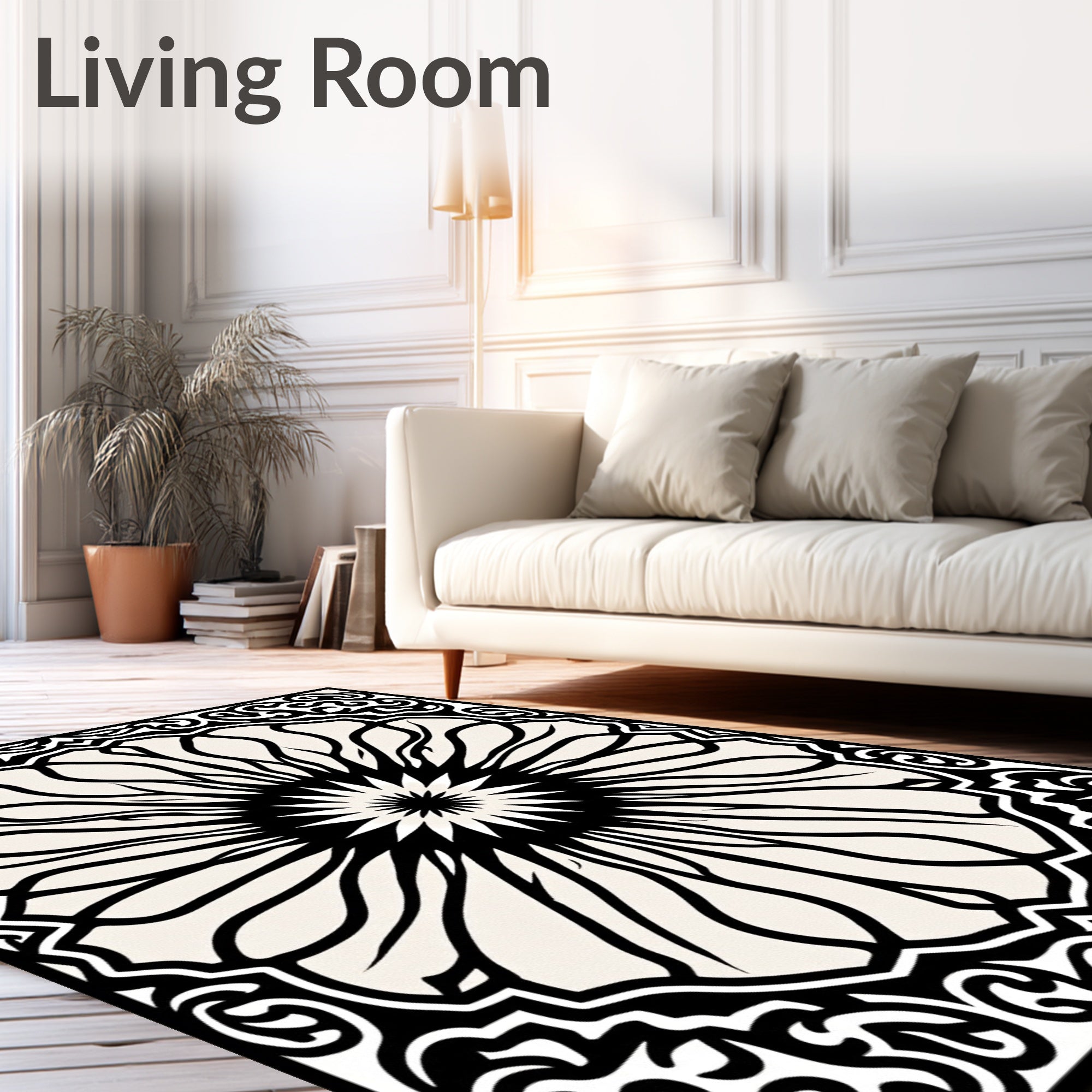 Monochromatic Black Geometric Floral Bloom Rug