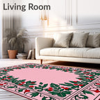 Classic Pink Holly Berry Garland Border Rug