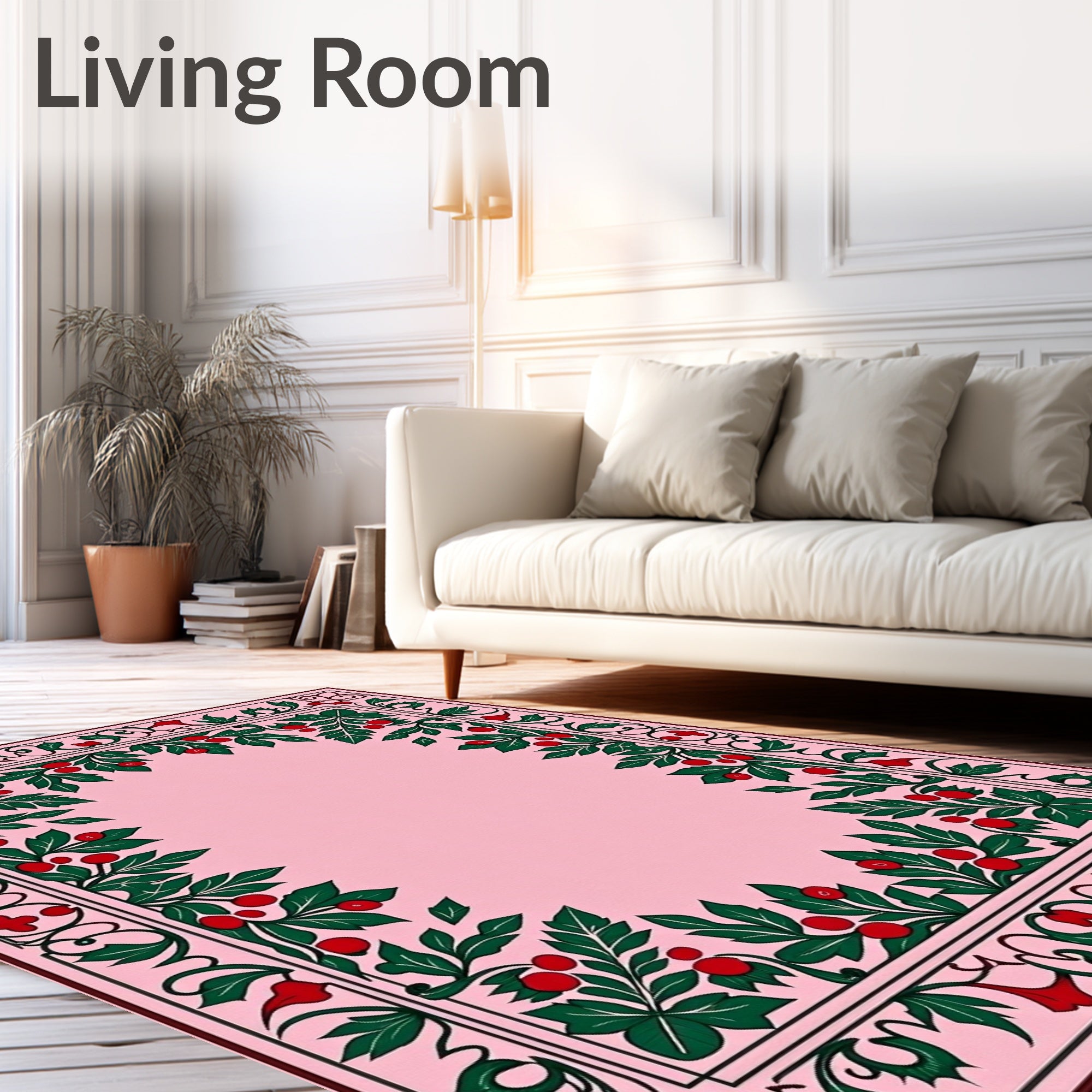 Classic Pink Holly Berry Garland Border Rug
