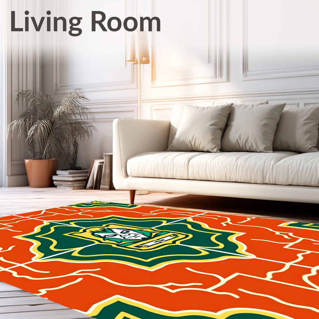 Bold Orange Green Heraldic Shield Rug