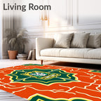 Bold Orange Green Heraldic Shield Rug