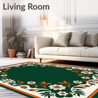 Emerald Green Floral Vines Border Rug
