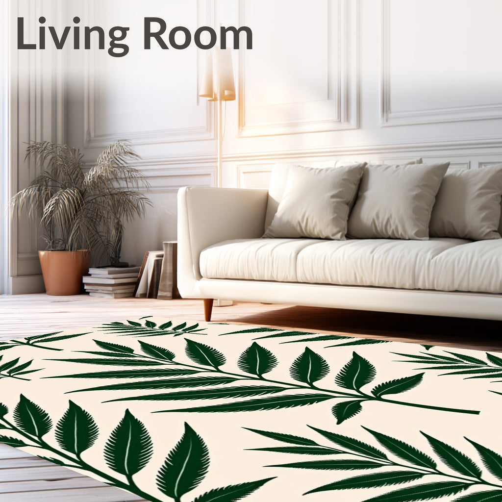 Dark Green Fern Leaf Repeat Accent Rug