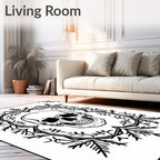 Black Skull Floral Wreath Rug