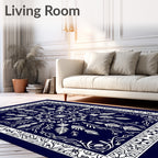 Deep Blue White Symmetrical Floral Medallion Rug