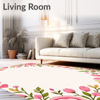 Pink Rose Heart Floral Garden Rug