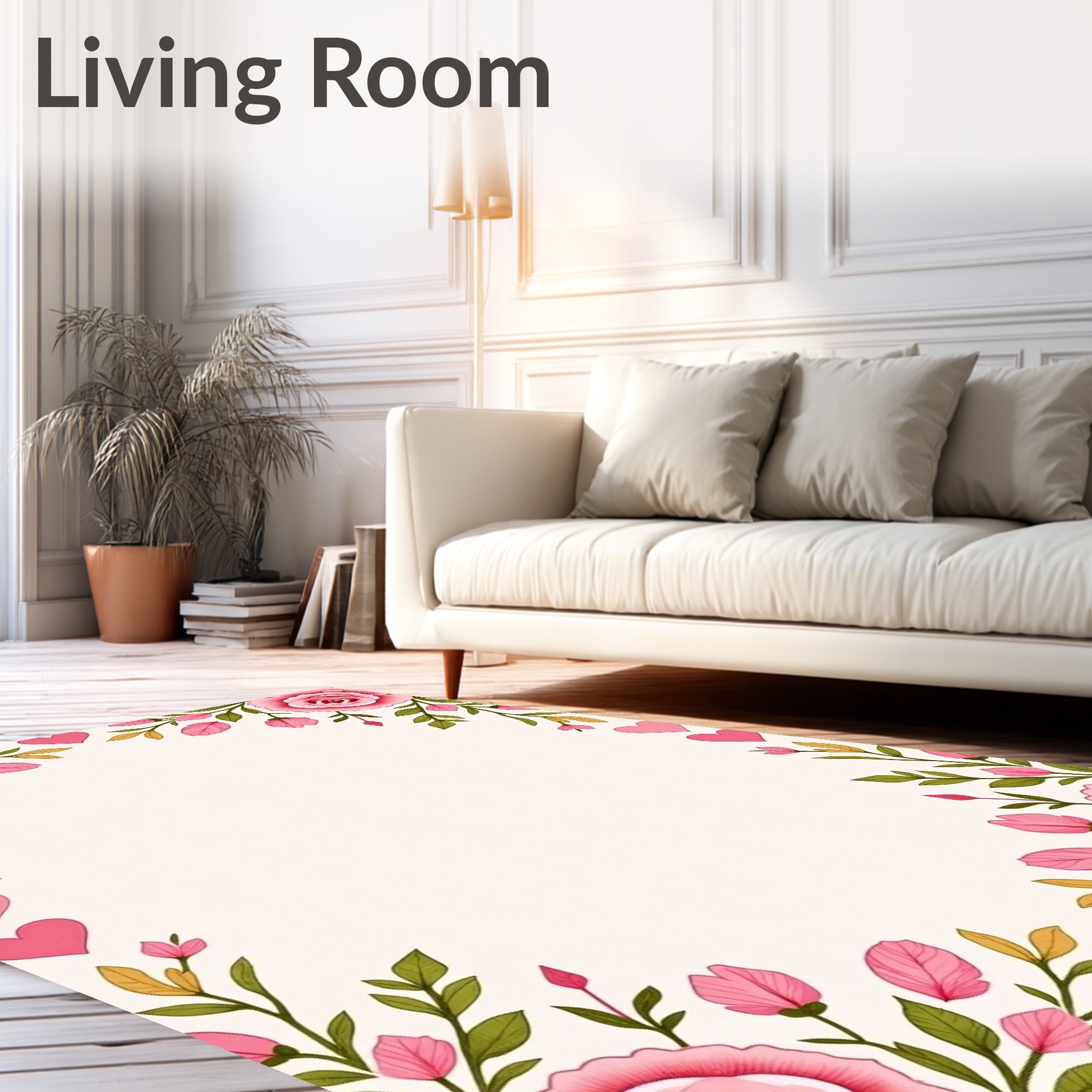 Pink Rose Heart Floral Garden Rug
