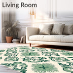 Green Floral Scroll Medallion Rug