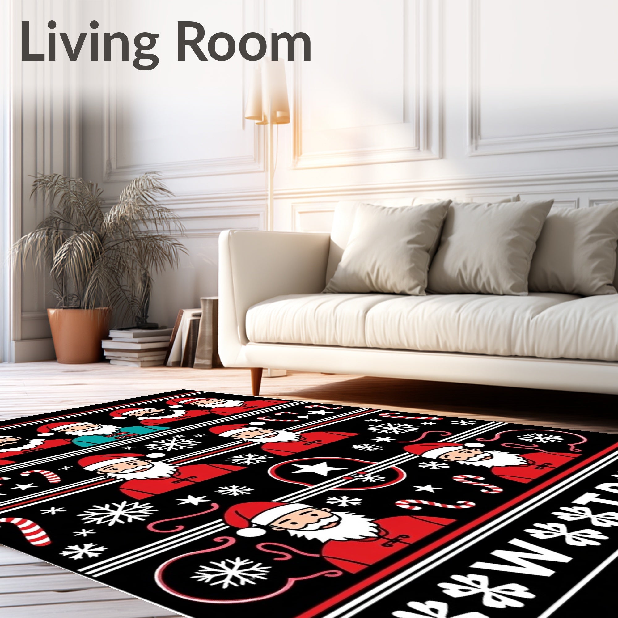 Festive Santa Claus Candy Cane Snowflakes Rug