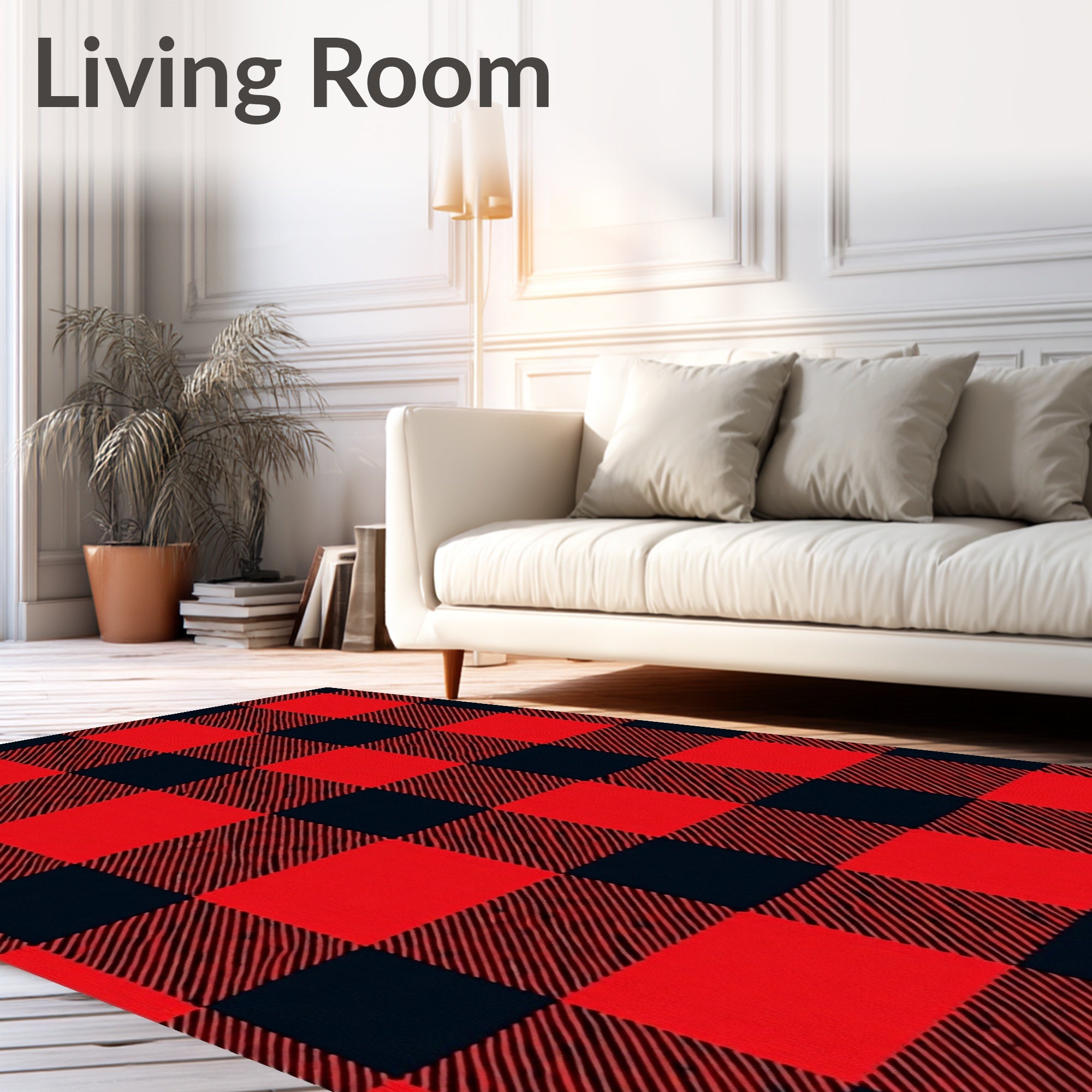 Crimson Black Plaid Squares Area Rug