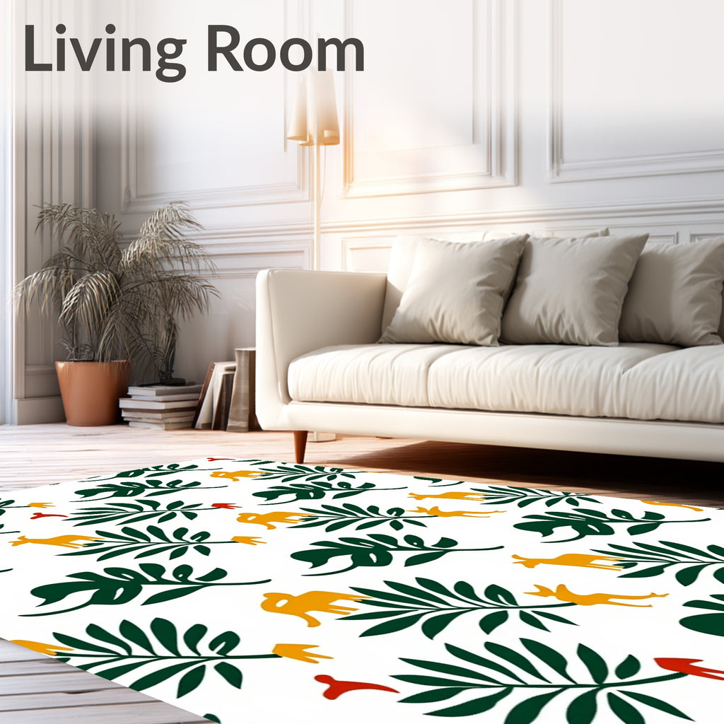 Whimsical Yellow Fauna Green Leafy Rug
