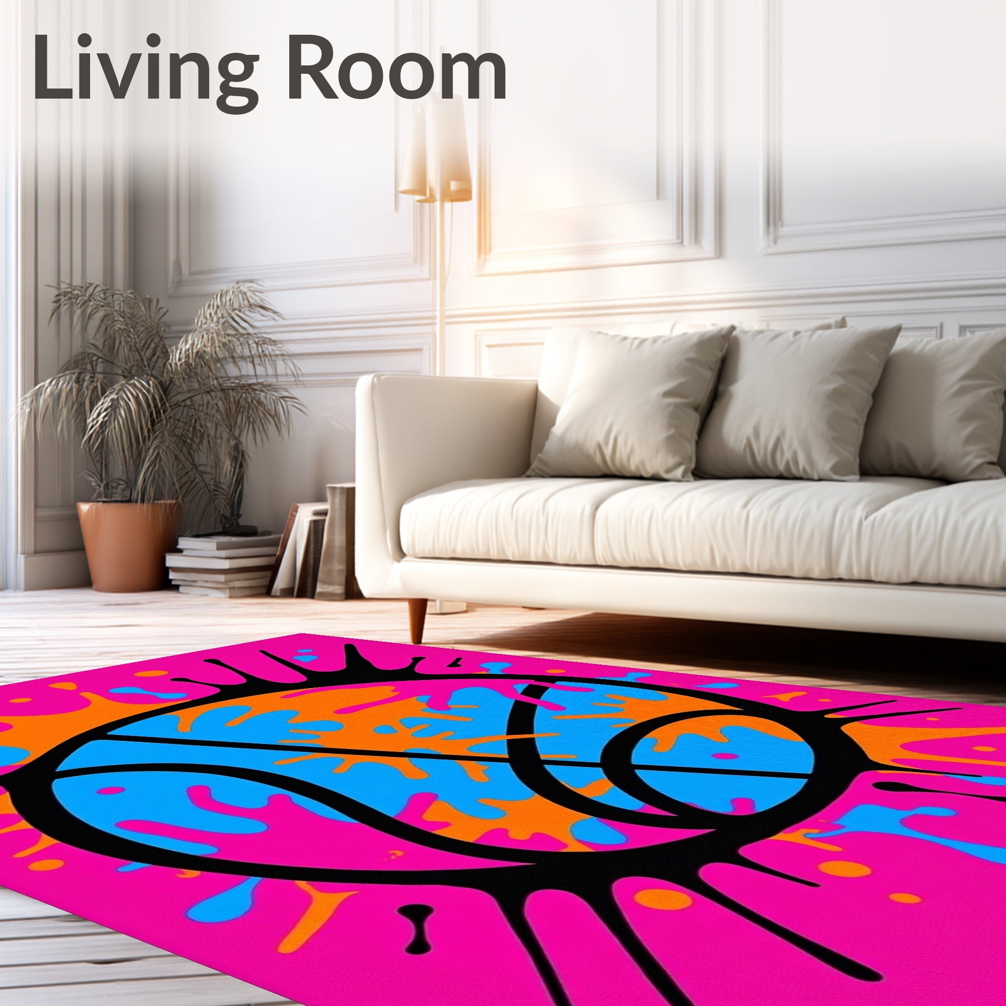 Vibrant Pink Blue Orange Splatter Ball Rug