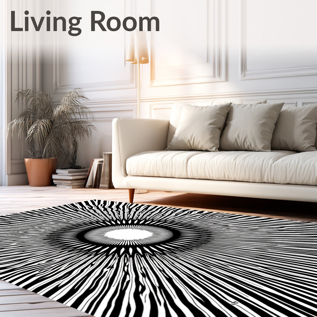 Modern Black Sunburst Ray Rug