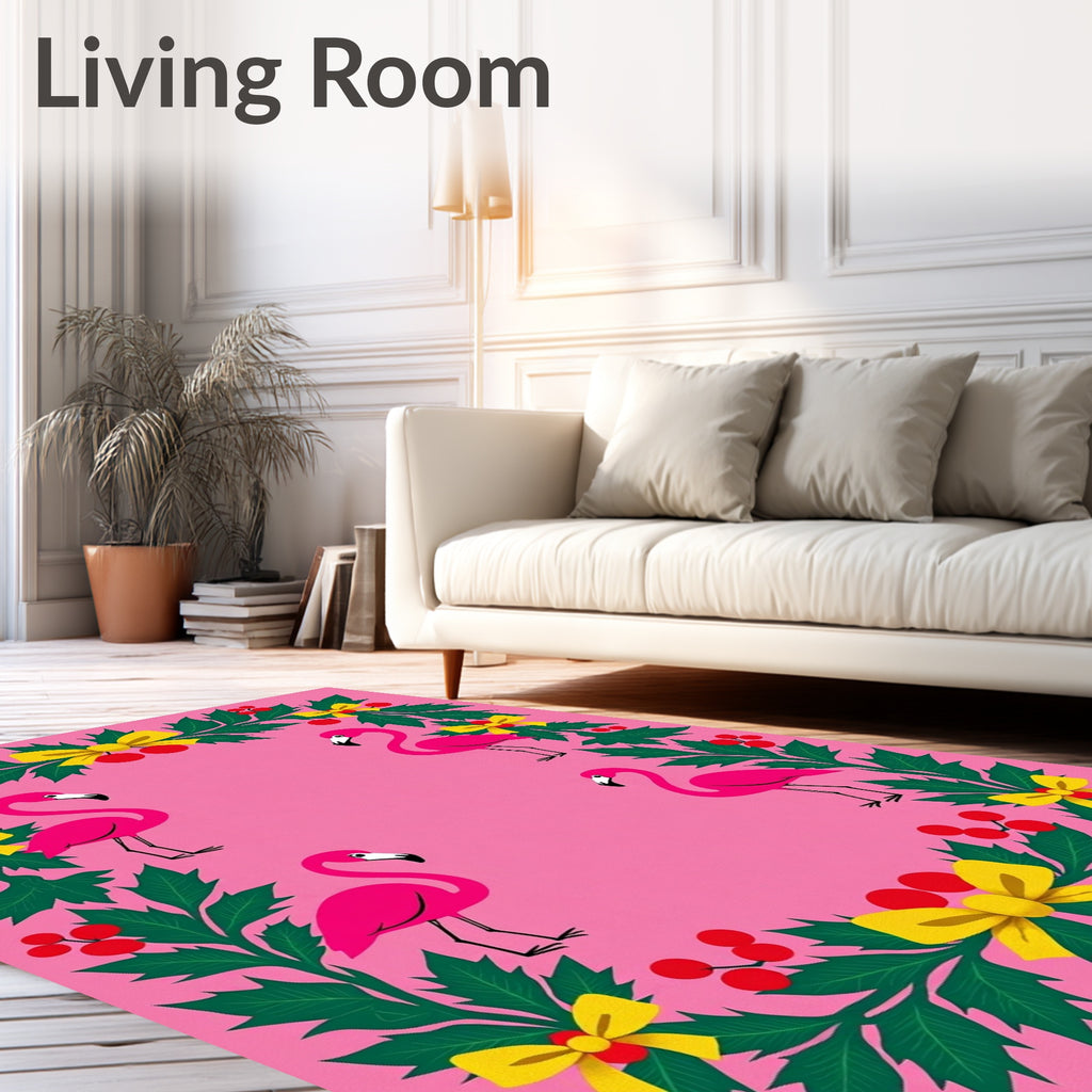 Pink Flamingo Holly Garland Whimsical Rug