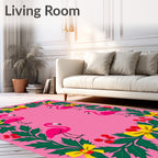 Pink Flamingo Holly Garland Whimsical Rug