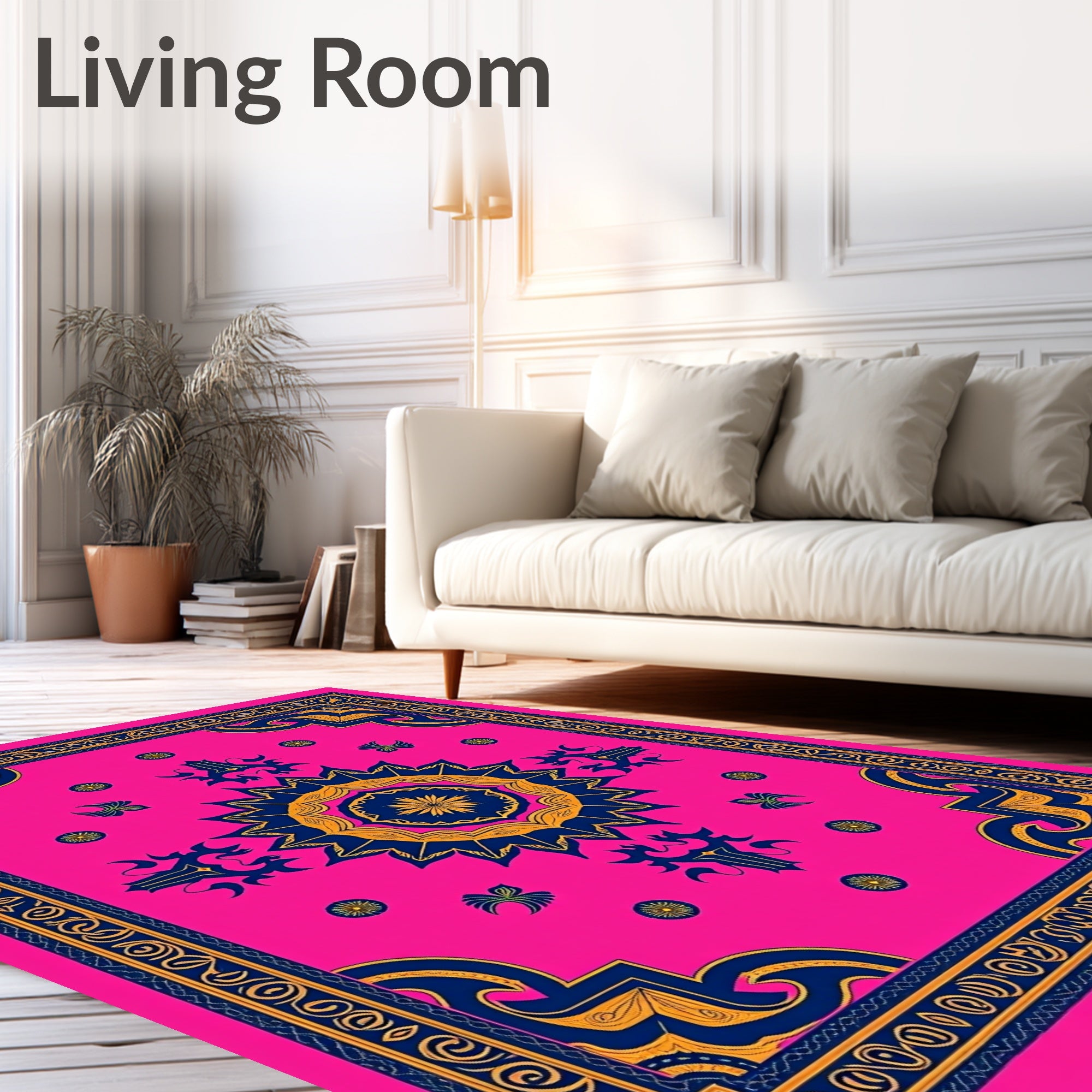 Vibrant Fuchsia Medallion Abstract Rug