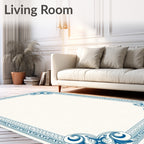 Classic Blue Floral Scroll Border Rug