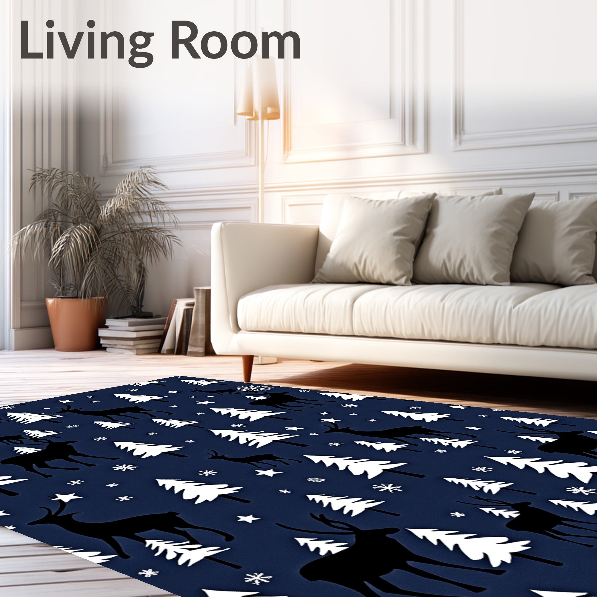 Dark Blue Reindeer Christmas Trees Rug