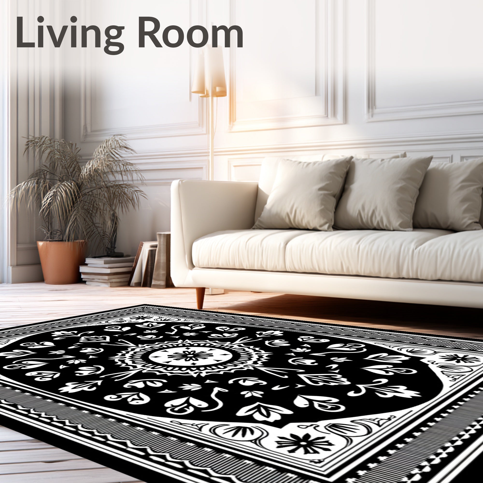 Dark Ornate Botanical Mandala Accent Rug