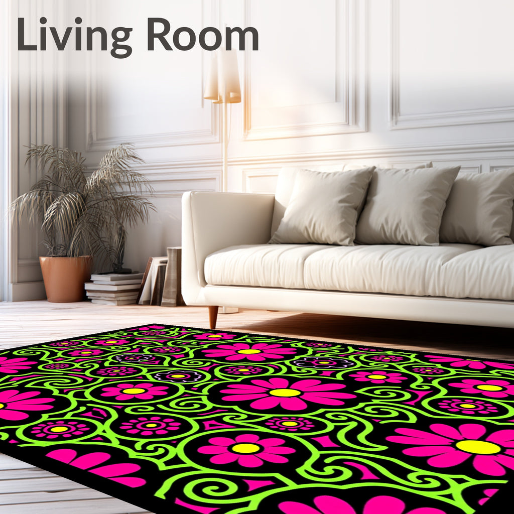 Vibrant Pink Neon Floral Swirl Rug