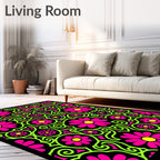 Vibrant Pink Neon Floral Swirl Rug