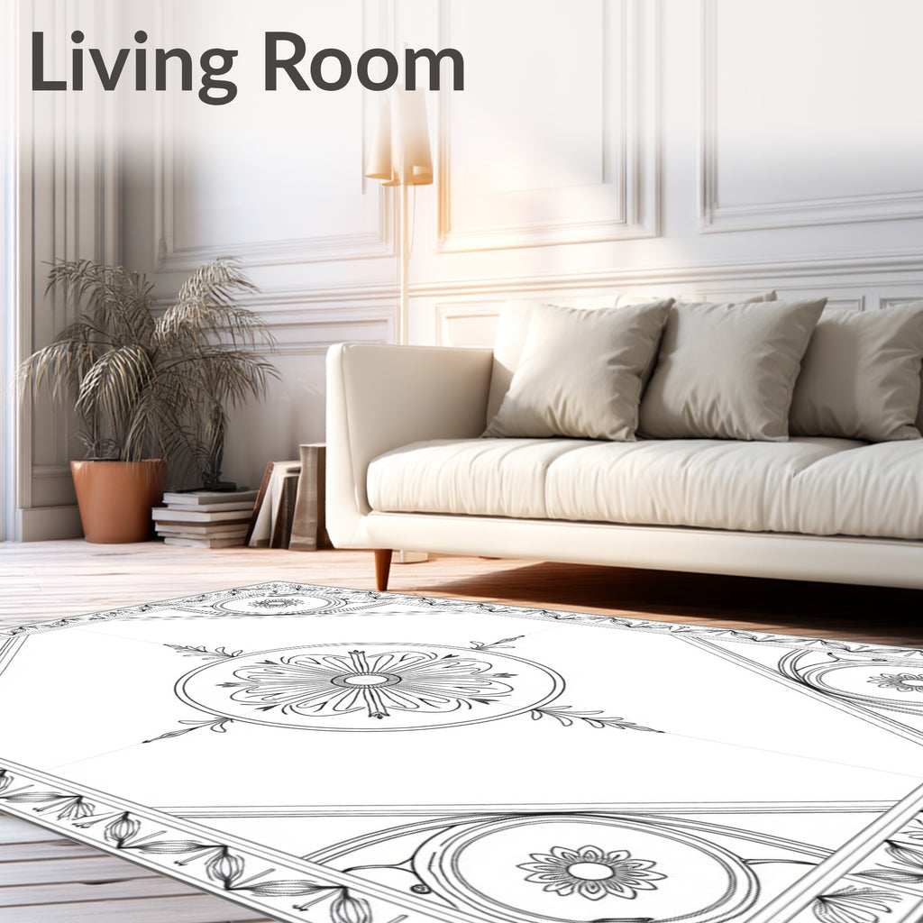 Classic Black White Floral Round Medallion Rug