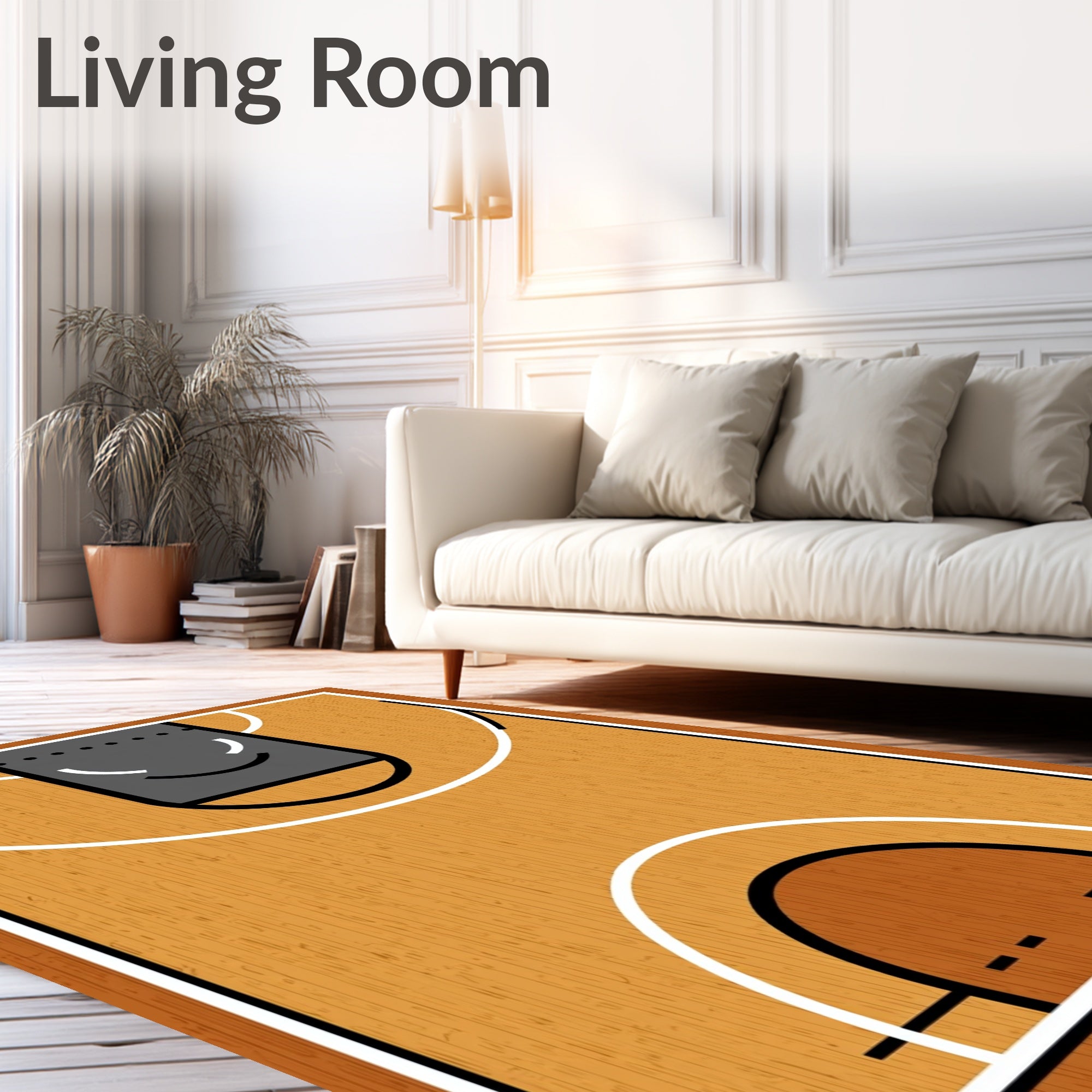 Realistic Wood Basketball Court Area Rug