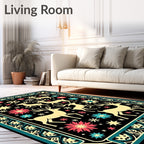 Cream Deer Floral Snowflake Border Rug