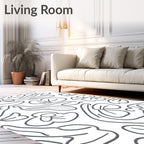 Simple Gray Line Art Floral Rug