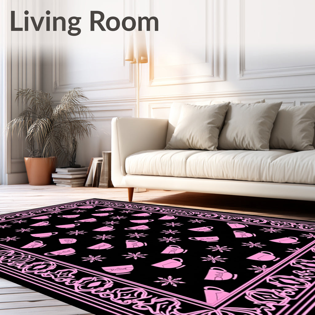 Pink Cup Floral Border Rug