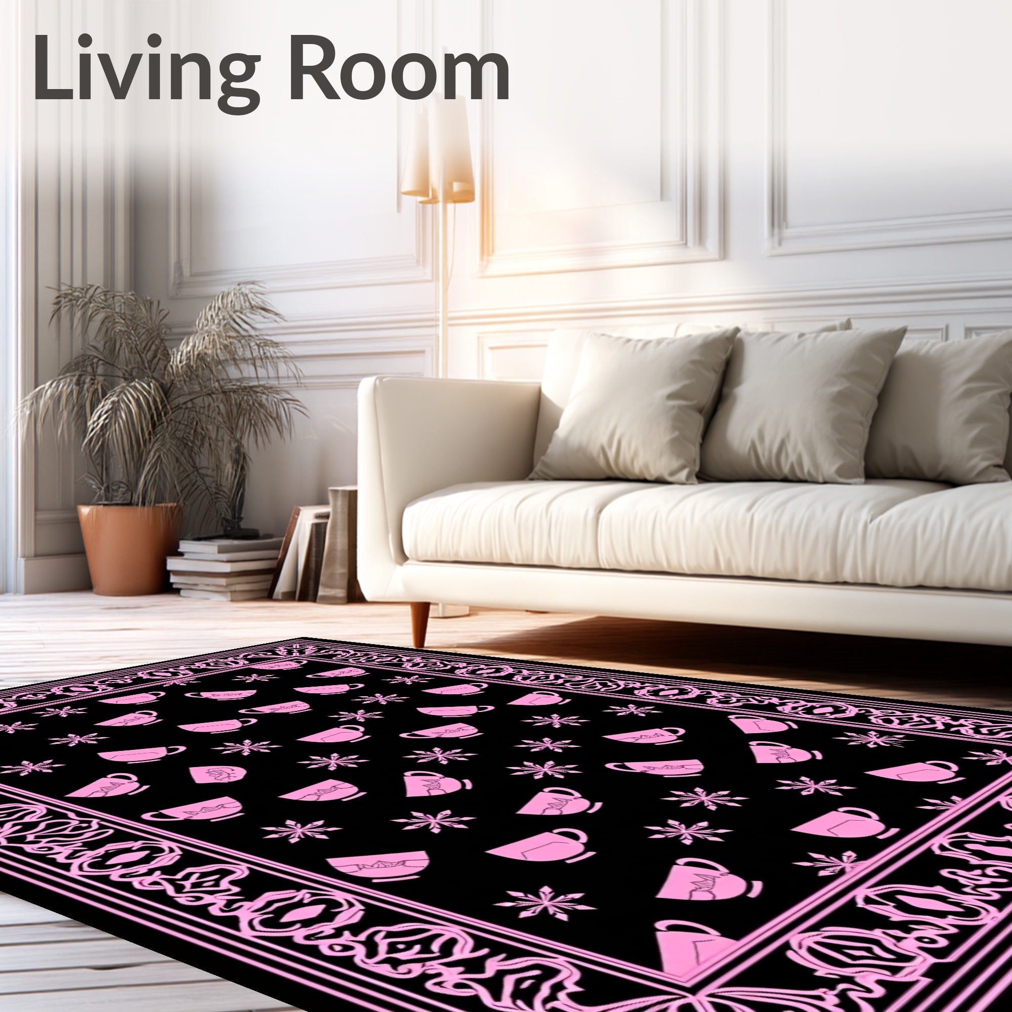 Pink Cup Floral Border Rug