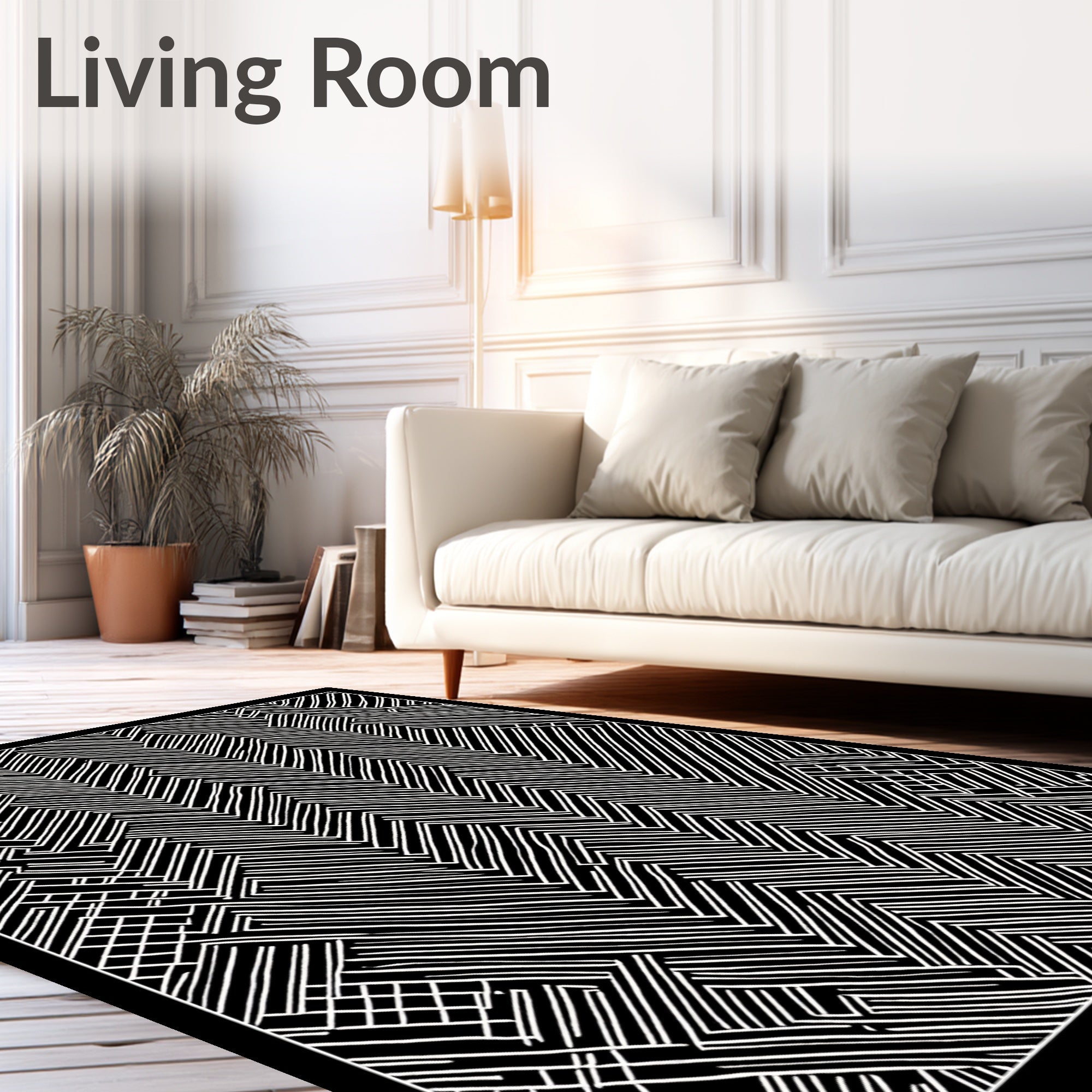 Modern Black White Chevron Line Rug