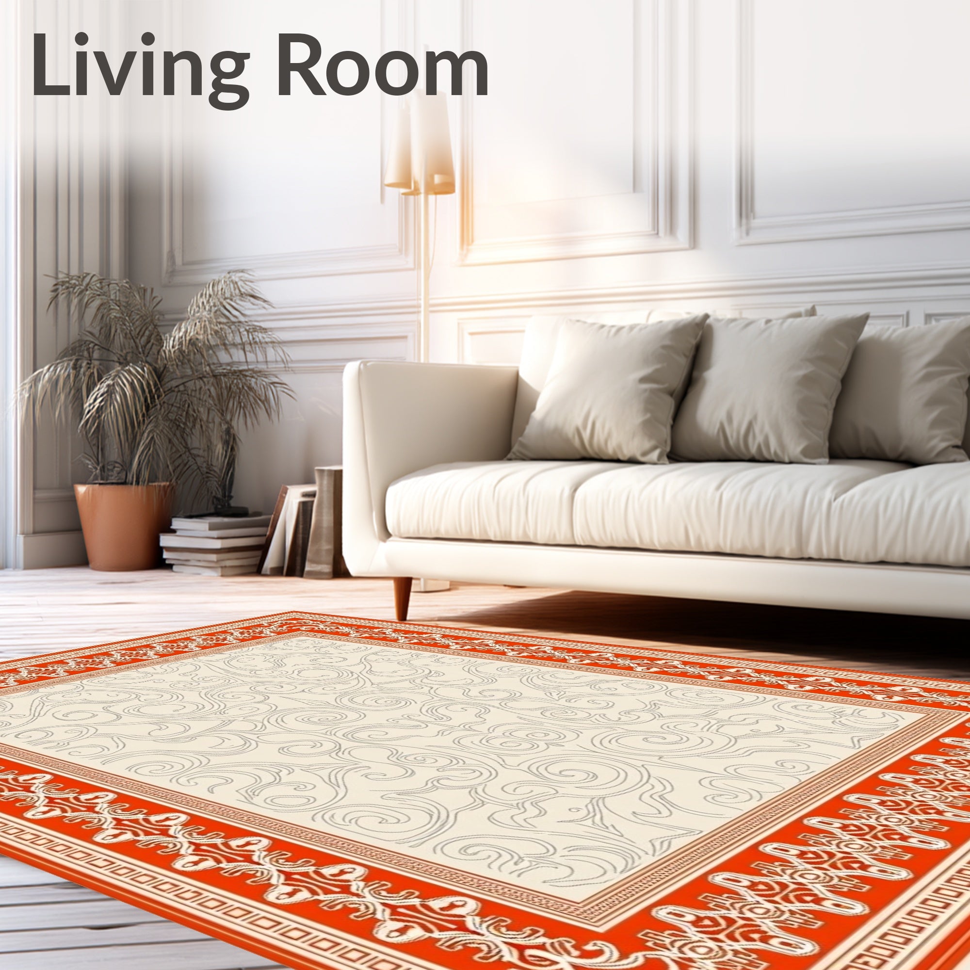 Crimson Ornate Border Swirl Medallion Rug