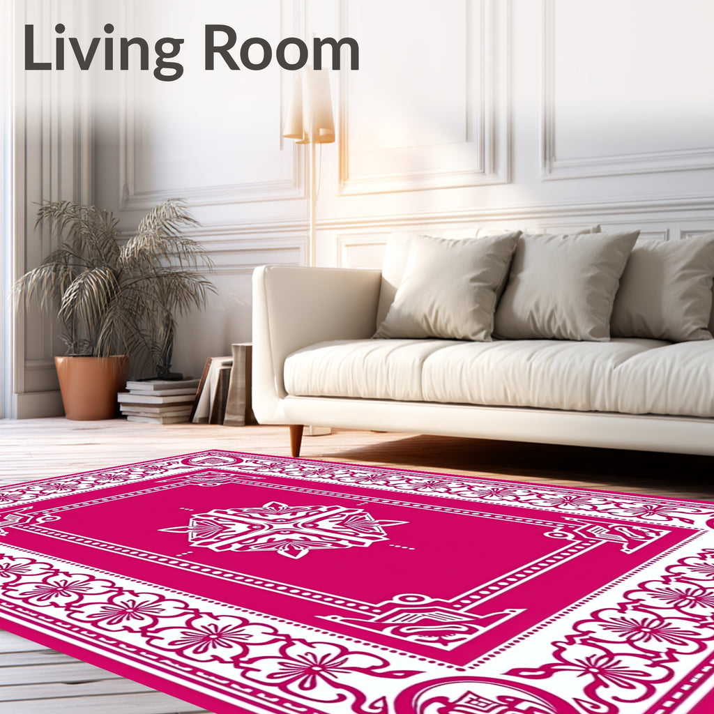 Vibrant Fuchsia Floral Frame Medallion Rug