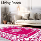 Vibrant Fuchsia Floral Frame Medallion Rug