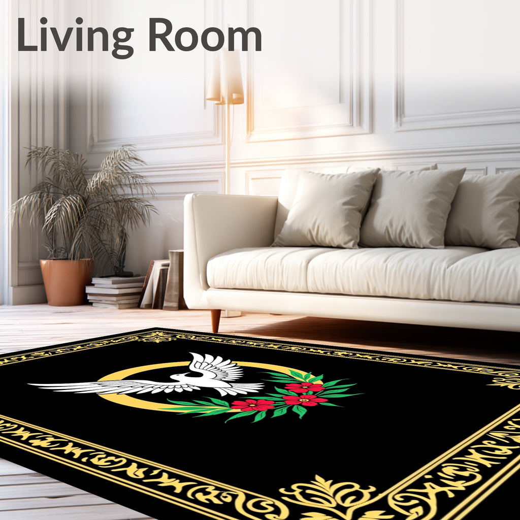 Black Gold Dove Floral Emblem Rug
