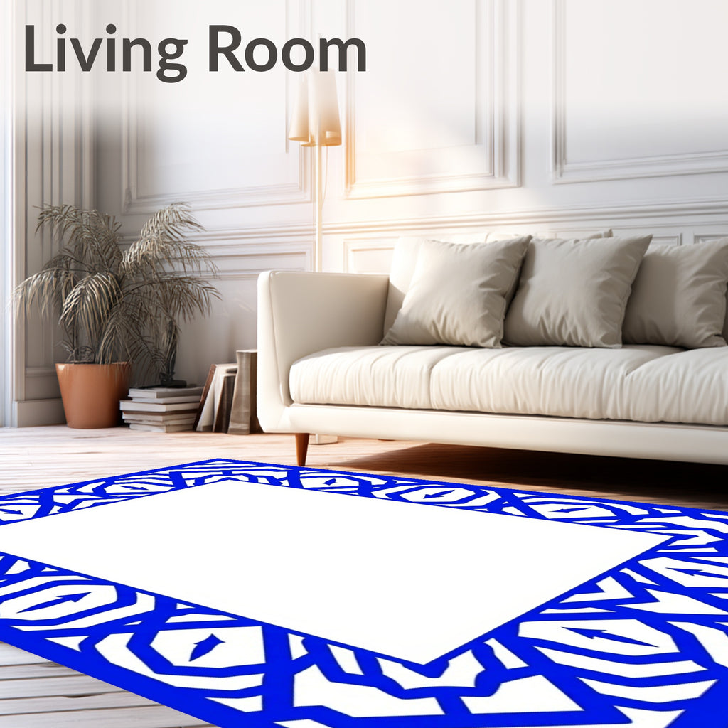 Royal Blue Geometric Interlocking Diamond Rug