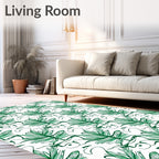 Emerald Green Botanical Sketch Overlay Rug