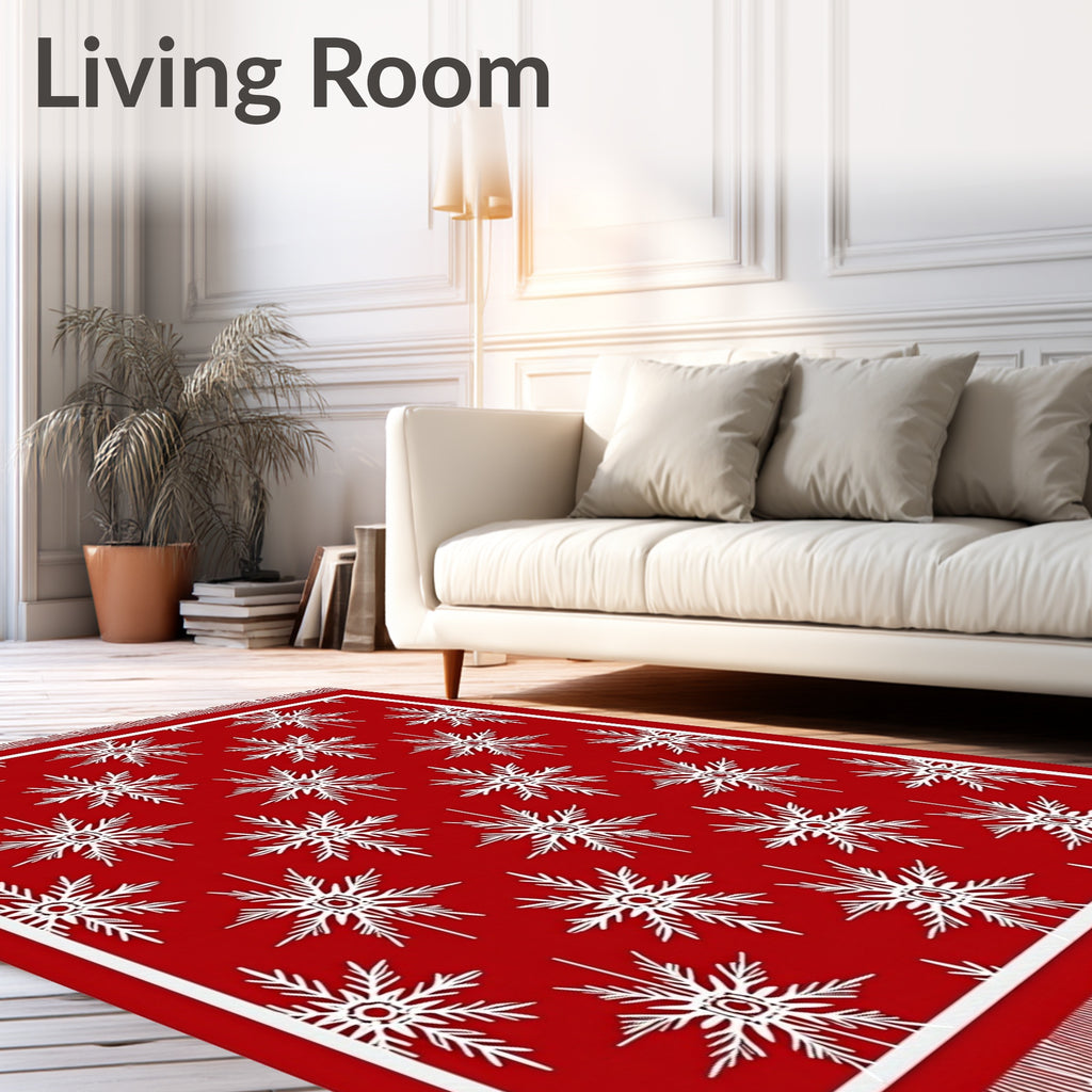 Vibrant Red Snowflake Motif Rug