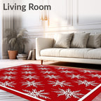 Vibrant Red Snowflake Motif Rug