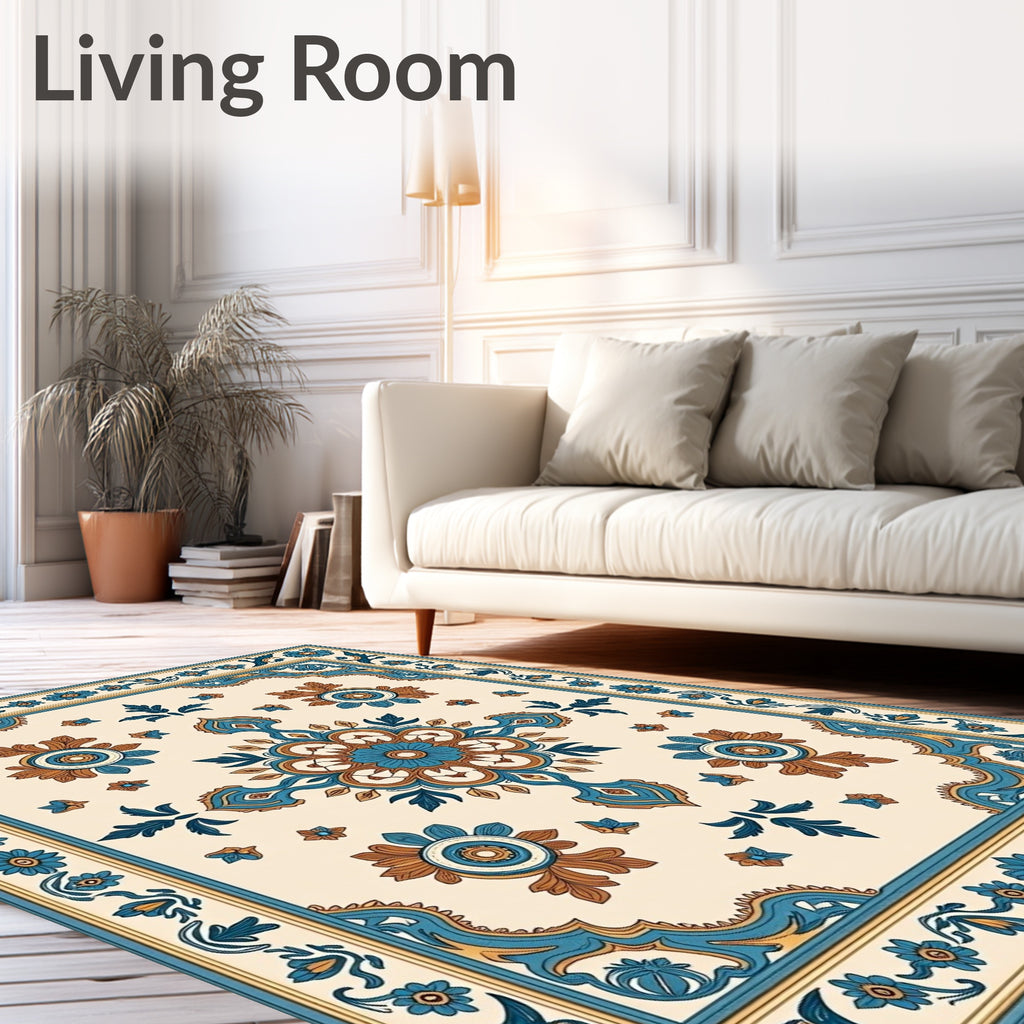 Orchid Blue Brown Floral Medallion Rug