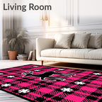 Pink Black Plaid Deer Snowflakes Rug