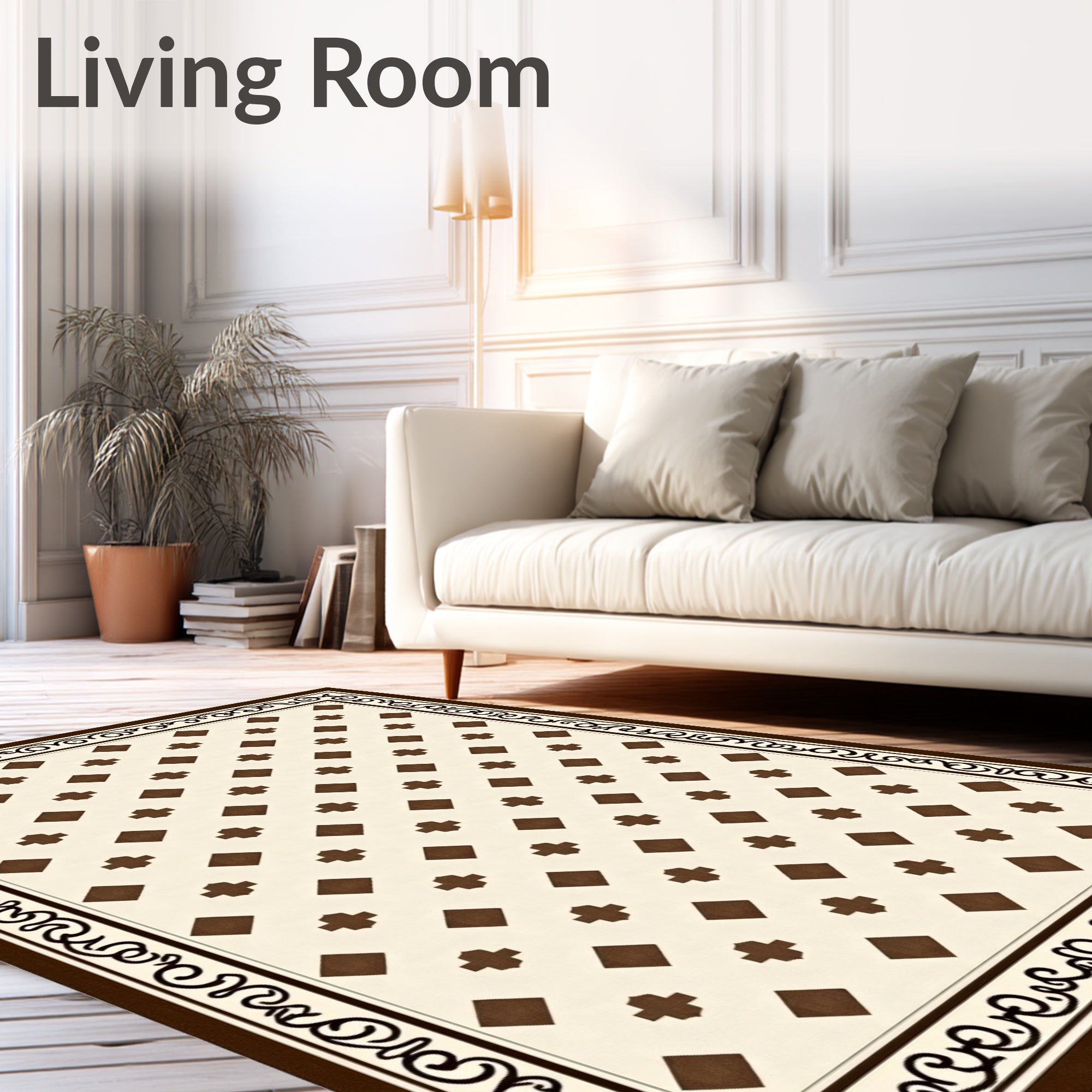 Classic Cream Brown Diamond Lattice Rug